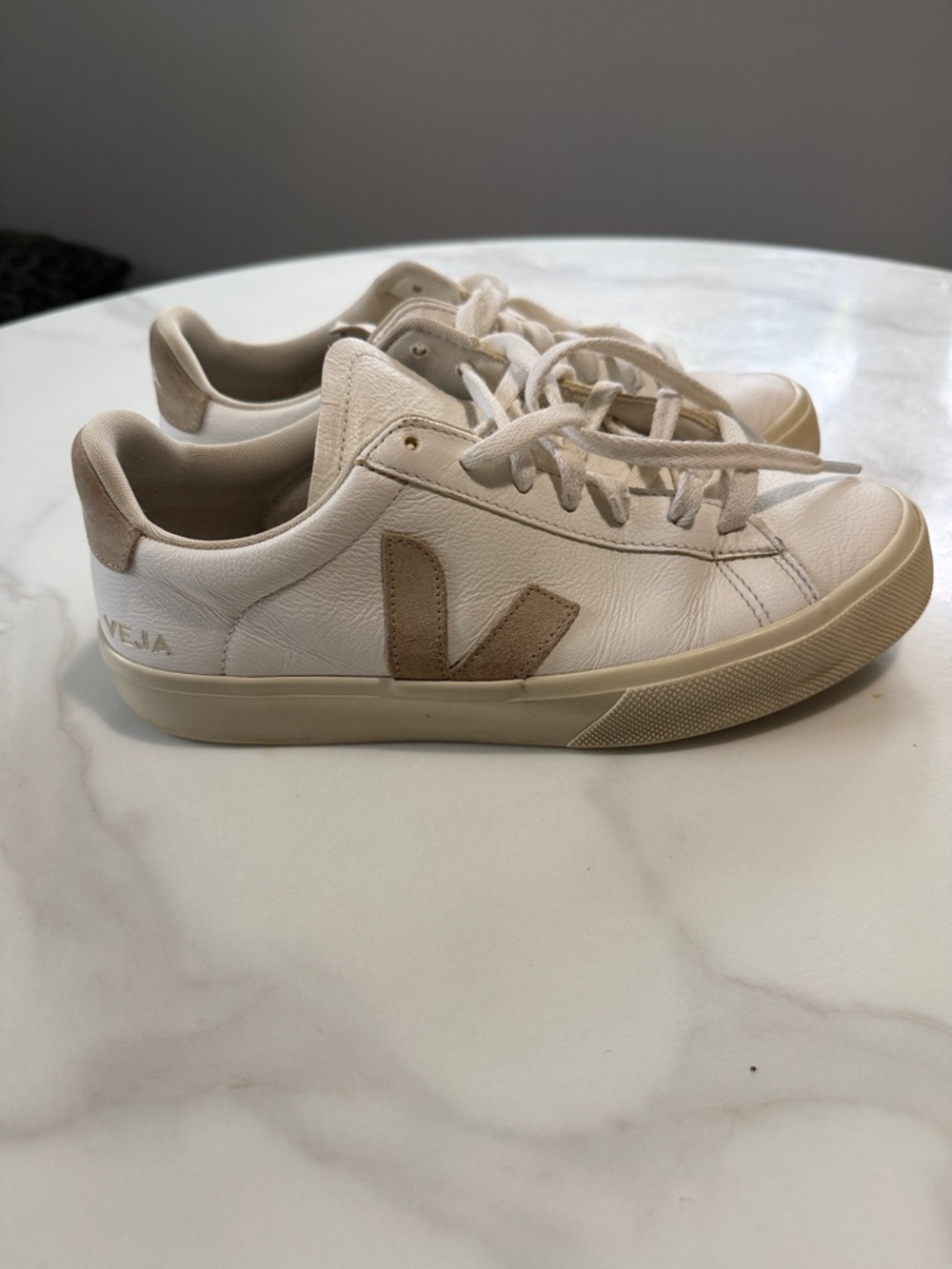 Veja Low-Top Sneakers in Off-White and Beige